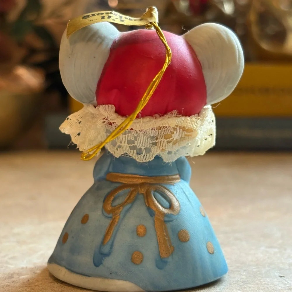 Vtg Jasco 1980's L’il Chimers Christmas Ornament Ceramic Mouse Bell